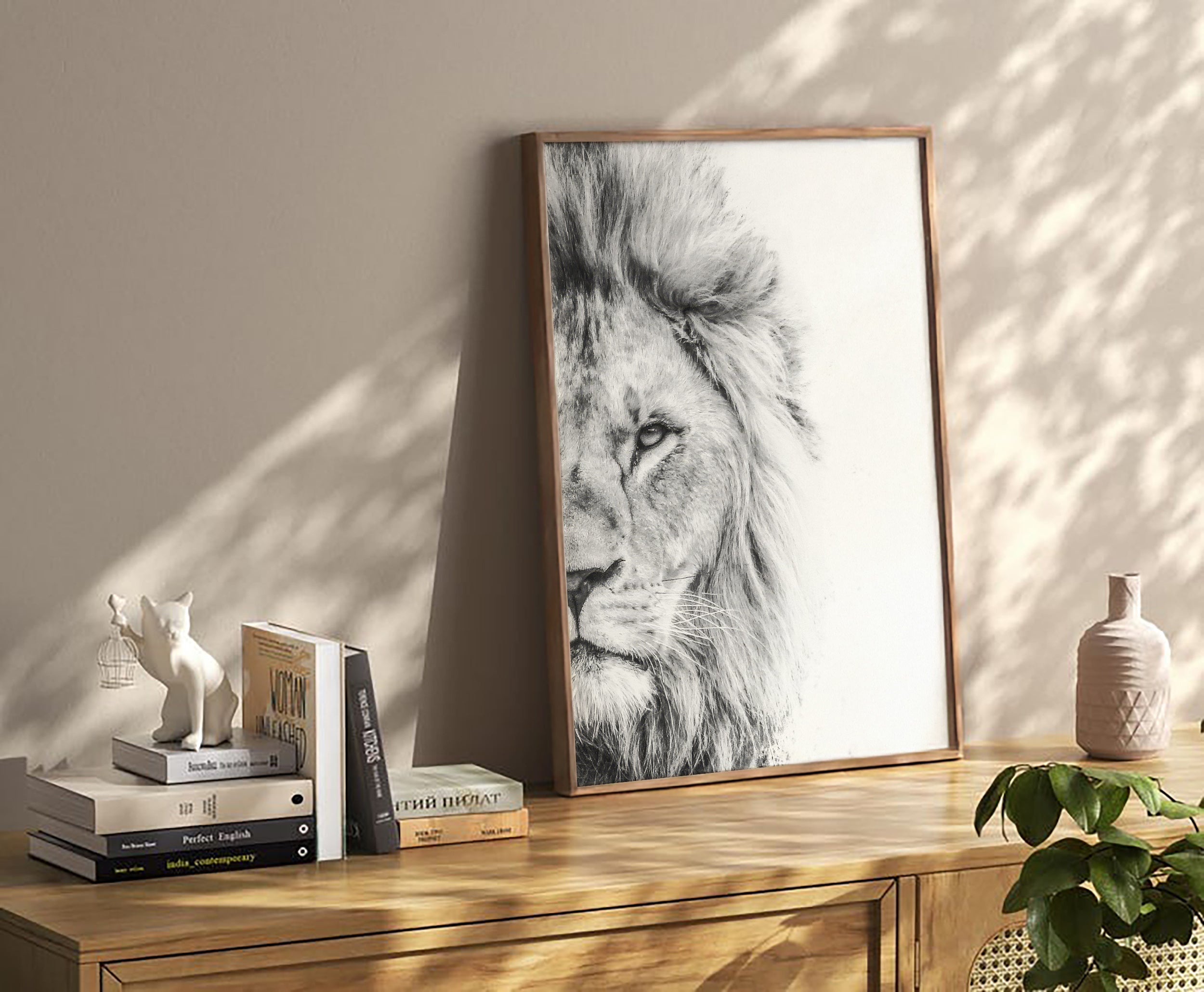 Lion Face Oil Painting - Black and White - DreamBrothers