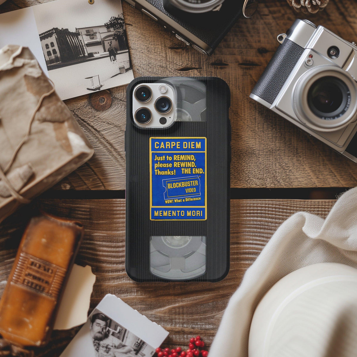 Memento Mori VHS Cassette Tape, Blockbuster Video Phone Case, Retro iPhone Cover, Stoic Quote, Motivational Movie Art, 90s Nostalgia Gift - DreamBrothers