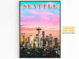 Seattle Poster • Printable Wall Art For World Traveller • Pink Orange Colorful  • Retro Vibrant Print • USA Travel Gift • Digital Download