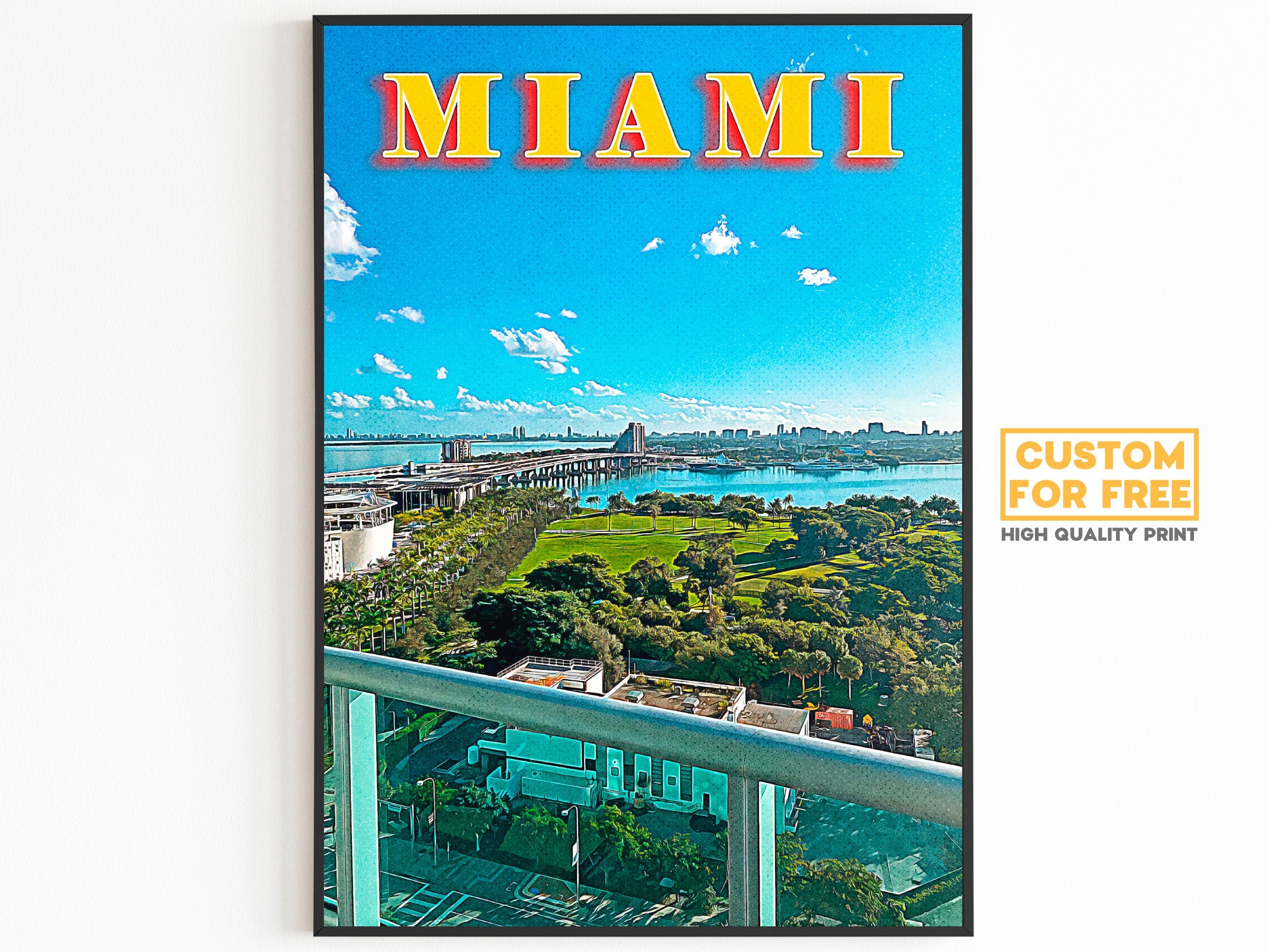 Miami Skyline Poster, Miami Beach, Florida Summer Print, USA Travel Gift, Sunny Day Poster, Trendy Retro Poster Download, Printable Wall Art - DreamBrothers