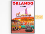 Orlando Printable Poster, Florida Theme Park Gift, Mel's Drive-In, Vintage Diner Wall Art, USA Travel Print, Retro 70s Download