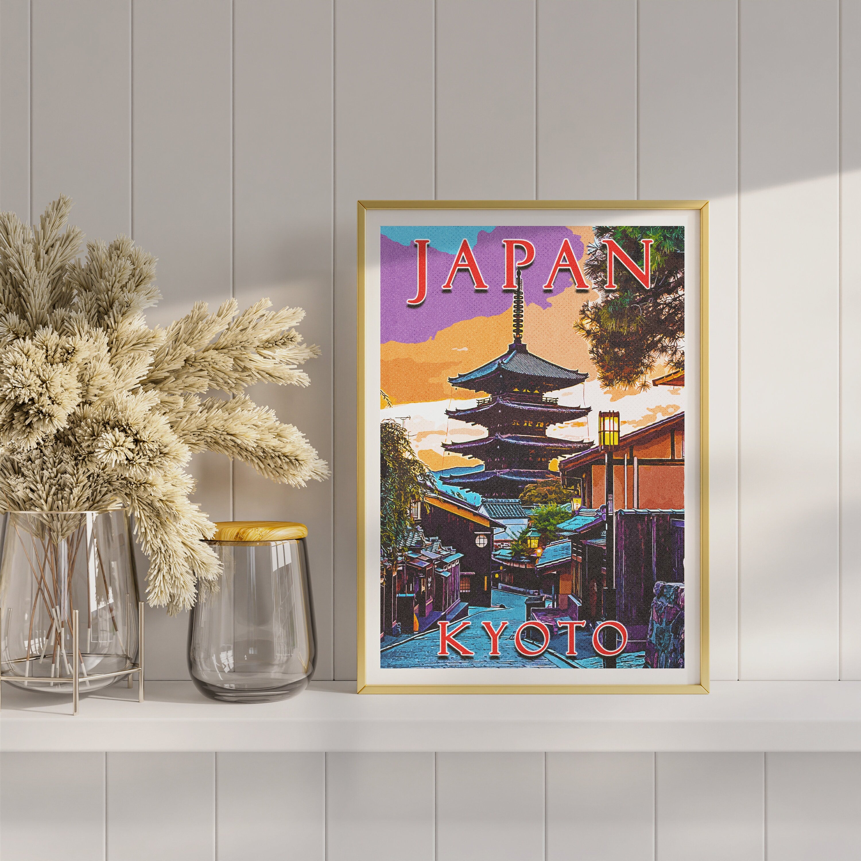 Kyoto Poster, Pagoda Wall Art, Japan Colorful Printable, Sunset Retro, World Travel Poster, Aesthetic Retro Poster, Japanese Download DIY - DreamBrothers
