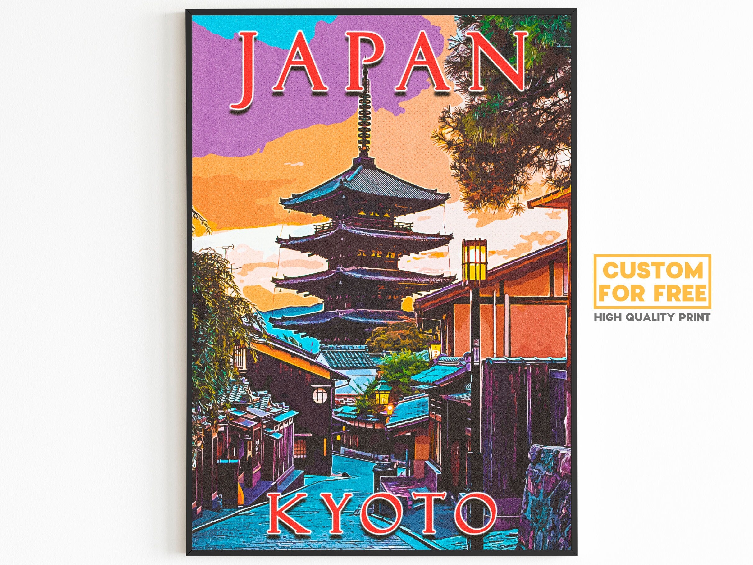 Kyoto Poster, Pagoda Wall Art, Japan Colorful Printable, Sunset Retro, World Travel Poster, Aesthetic Retro Poster, Japanese Download DIY - DreamBrothers