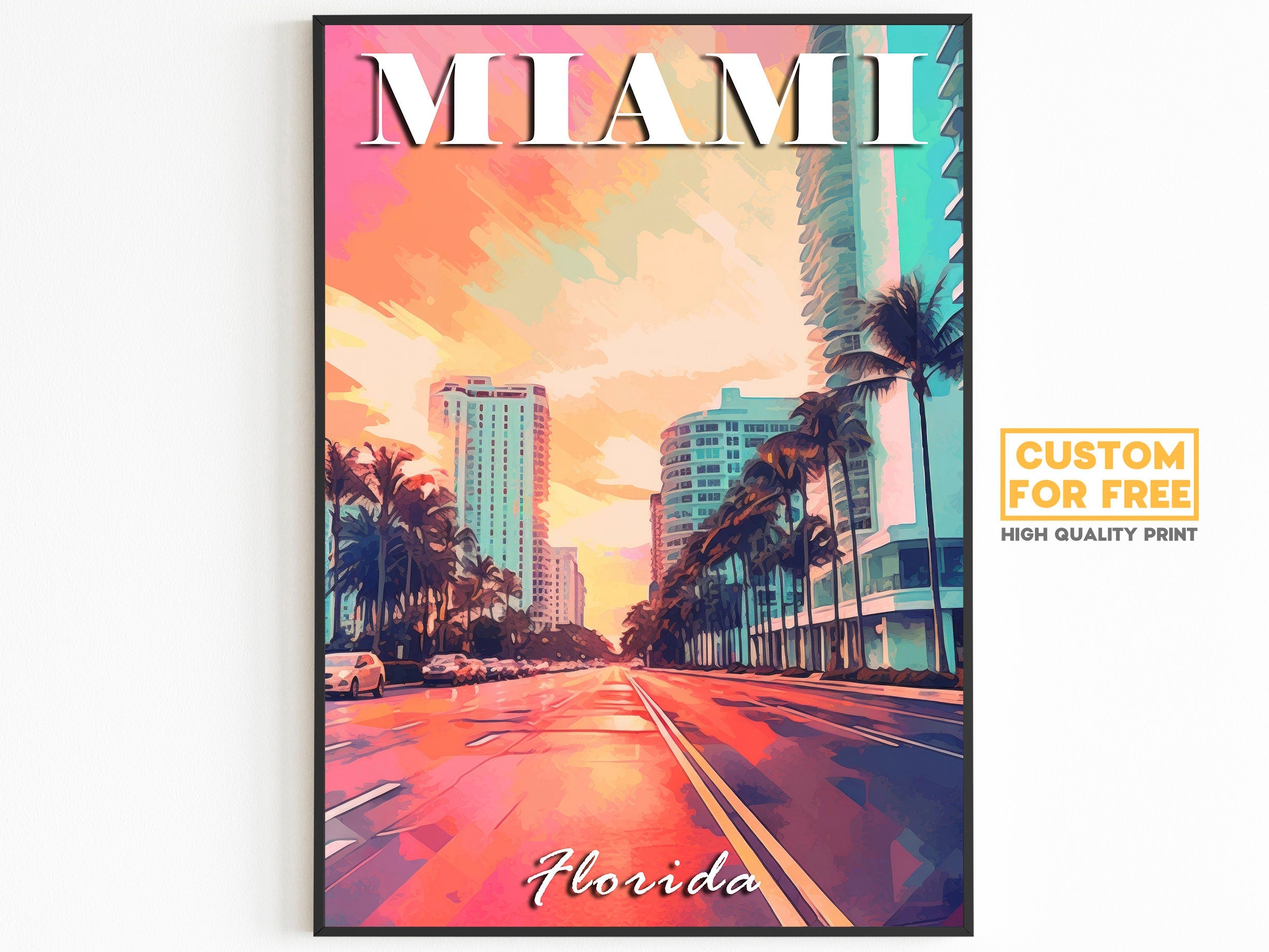 Miami Poster, Florida Colorful Print, USA Vibrant Pastel, World Travel Poster, Miami Gift, Aesthetic Retro Poster, Trendy Poster Download - DreamBrothers