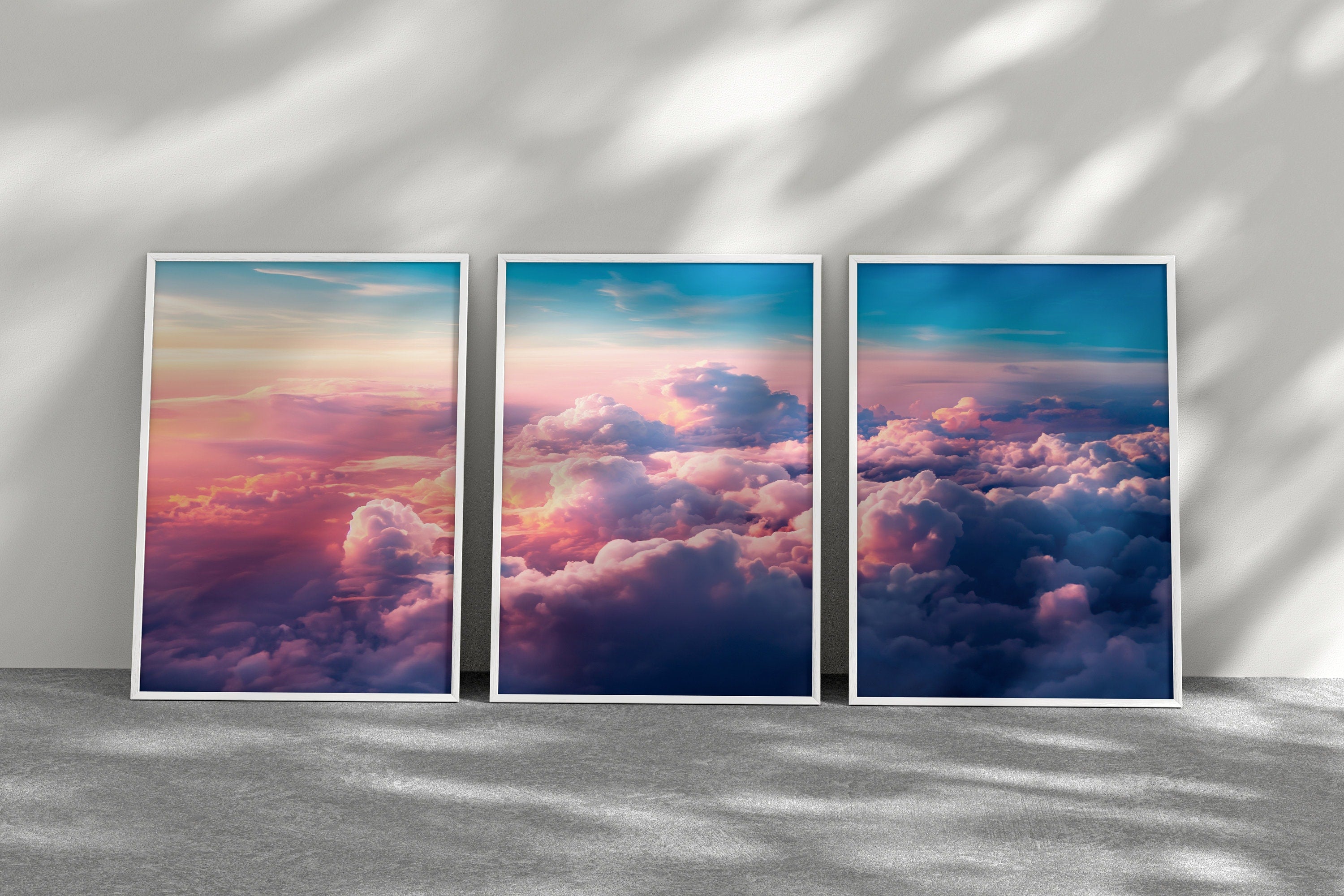 Colorful Clouds Prints, Blush Pink Clouds, 3 Piece Printable Wall Art, Sunset Over The Clouds, Set of 3, Aesthetic Poster Download - DreamBrothers
