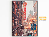 Chicago Printable Poster, Snowing City, Winter Vibes, Illinois Print, USA Travel Gift, New Year Wall Art, United States Decor