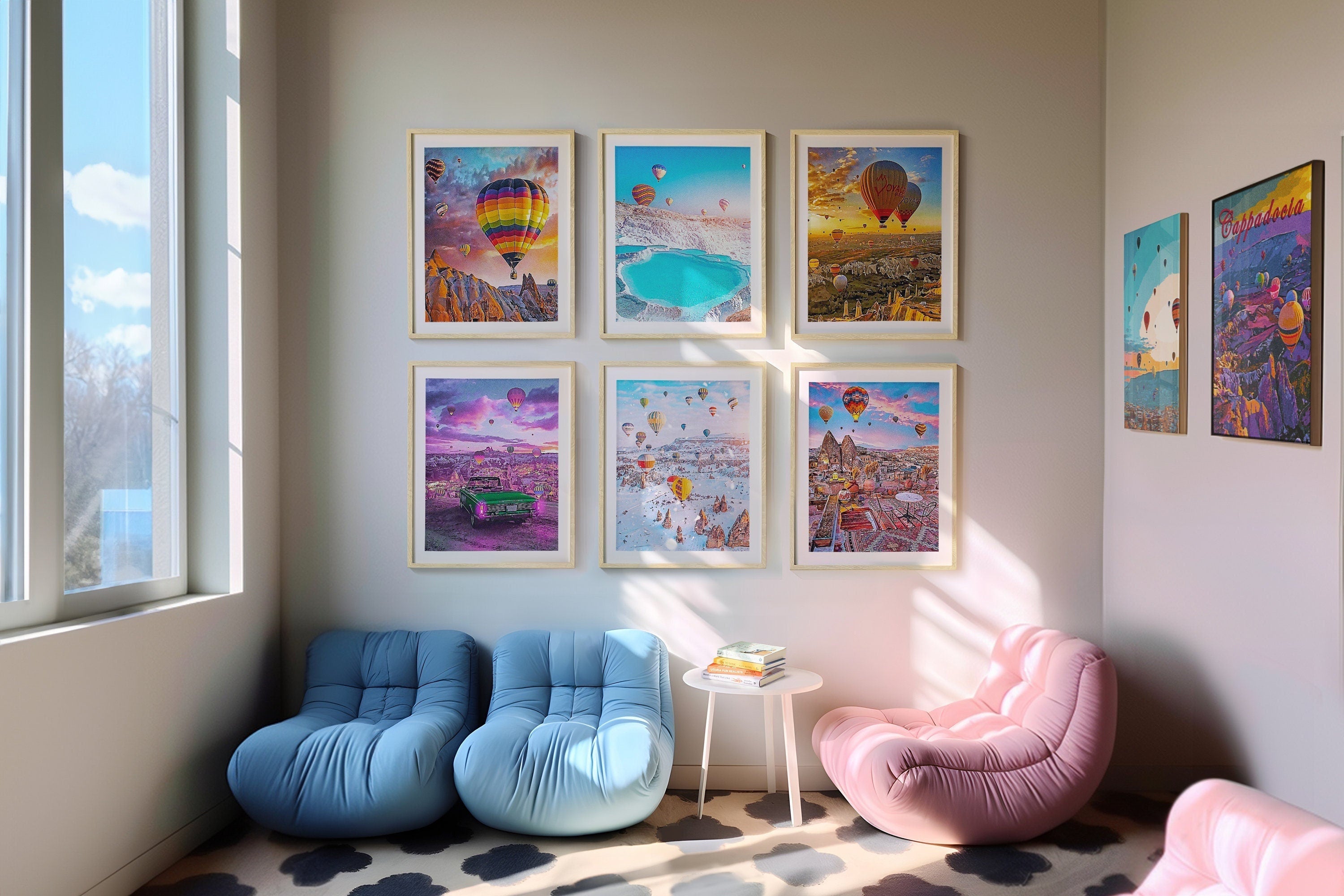 Balloon Travel Art, Set of 6 Printable Wall Art, Sky Landscape Set, Turkey Colorful, Europe Retro Prints, Aesthetic Retro Poster - DreamBrothers