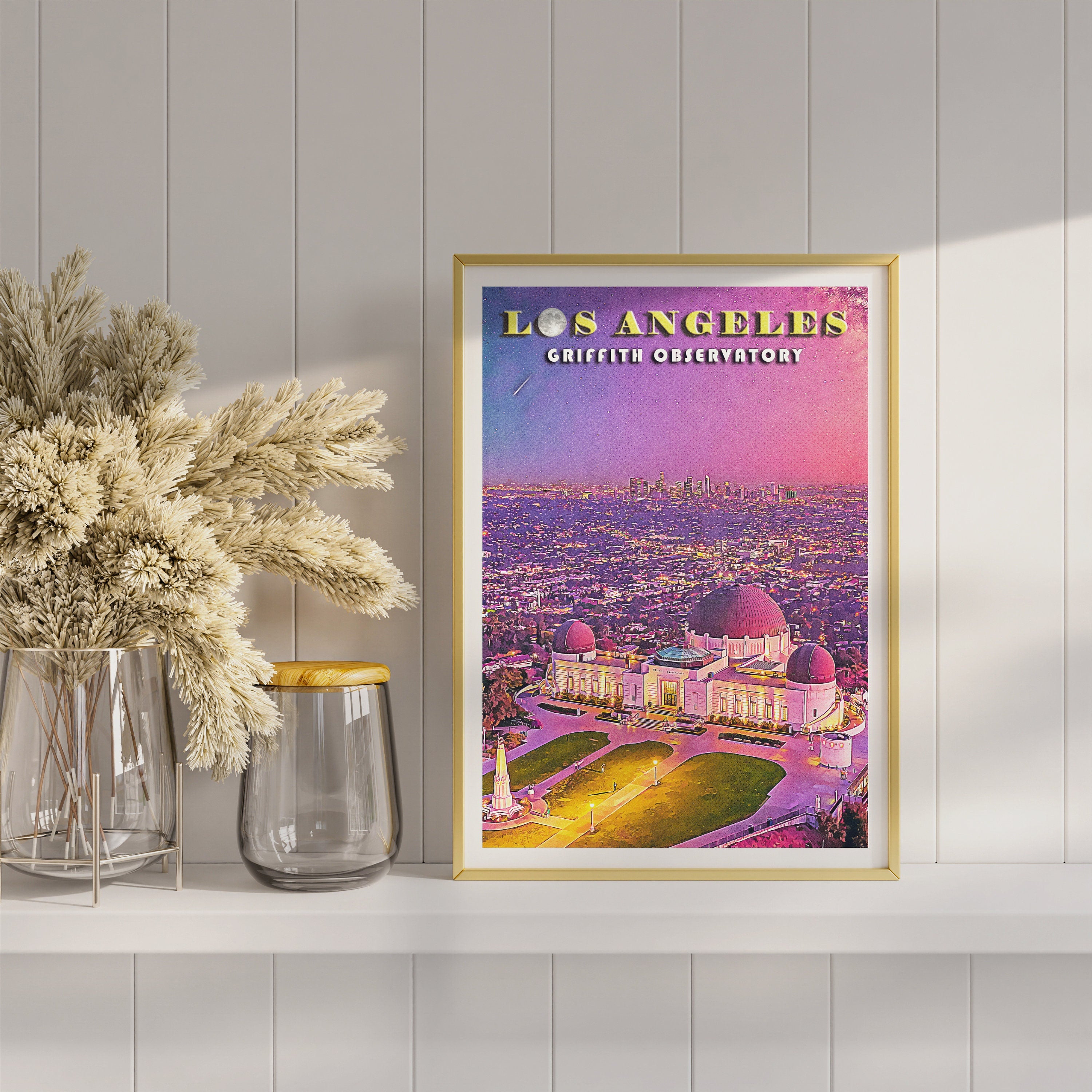 Griffith Observatory Poster, Los Angeles Skyline Print, LA Night, California Colorful Wall Art, USA Travel Gift, Vibrant Retro Printable - DreamBrothers