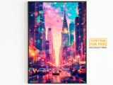 Chrysler Building Travel Poster, City Lights, Manhattan Colorful Wall Art, New York Retro Poster, NYC Gift, Vibrant USA Print