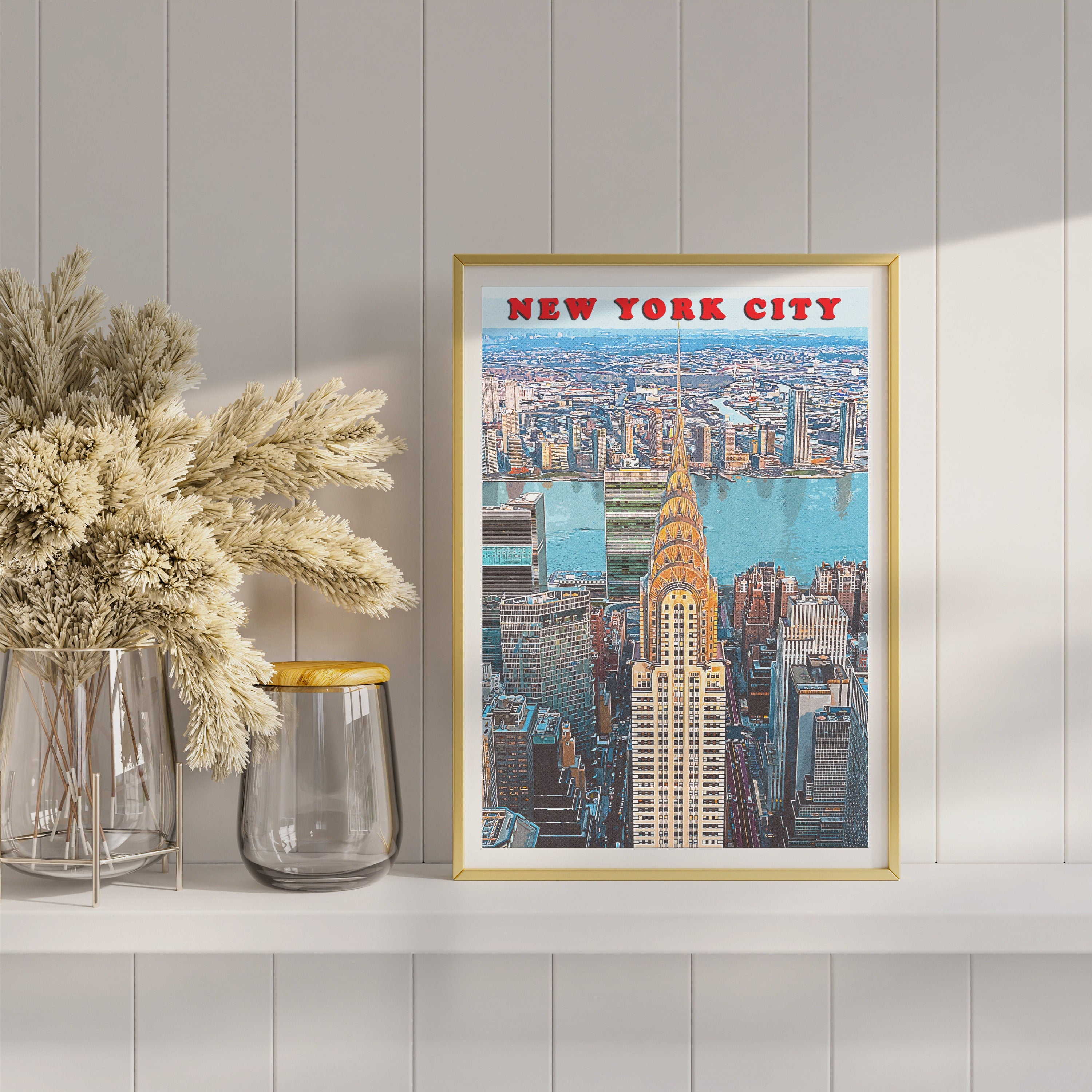 Chrysler Building Vintage Travel Poster, Manhattan Skyline Wall Art, New York Retro Poster, NYC Gift, USA DIY - DreamBrothers