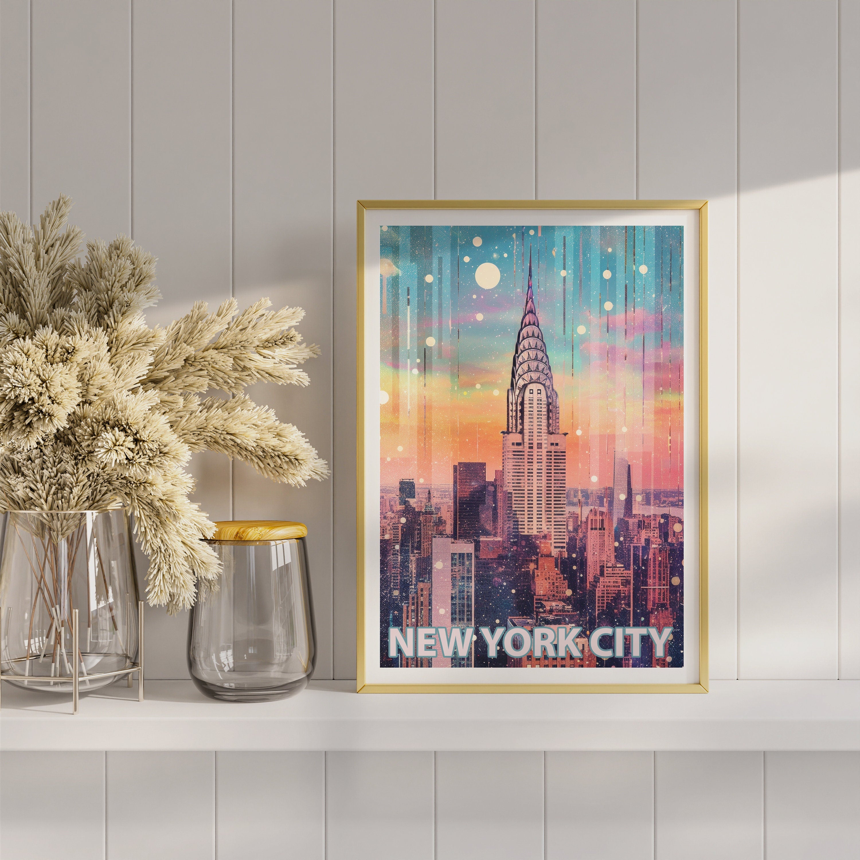 Chrysler Building Print, New York Retro Poster, Handmade USA Travel Gift, New York City Paint, Manhattan Skyline, Graffiti Street Pop Art - DreamBrothers