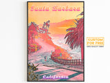 Santa Barbara Vaporwave Poster, California Colorful Gift, Pink Orange Sunset, Vibrant Printable Wall Art, Aesthetic Retro Summer Poster