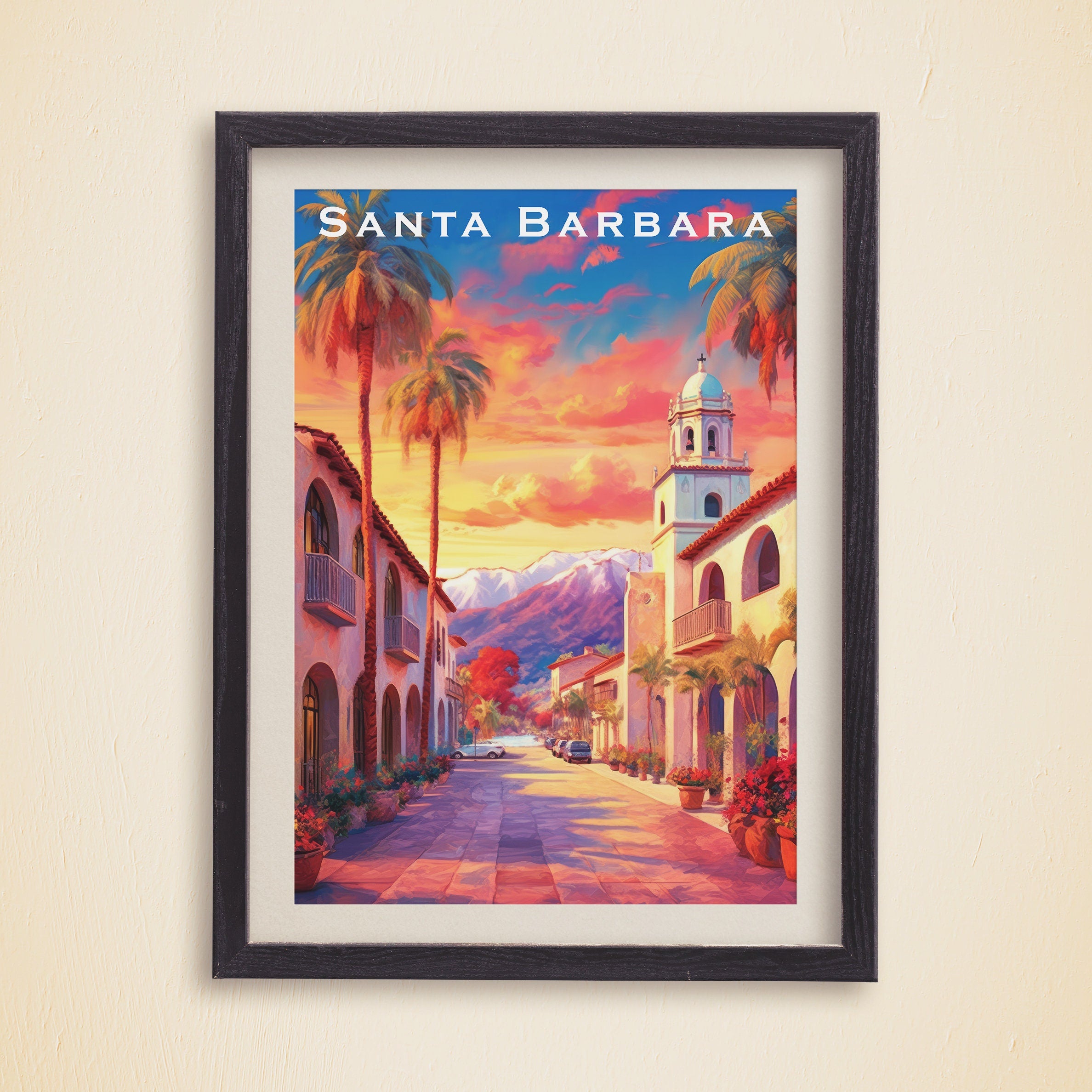Santa Barbara Prints, 3 Piece Printable Wall Art, Set of 3 Travel Poster, California Colorful Sunset, Vibrant Retro Poster, Digital Download - DreamBrothers