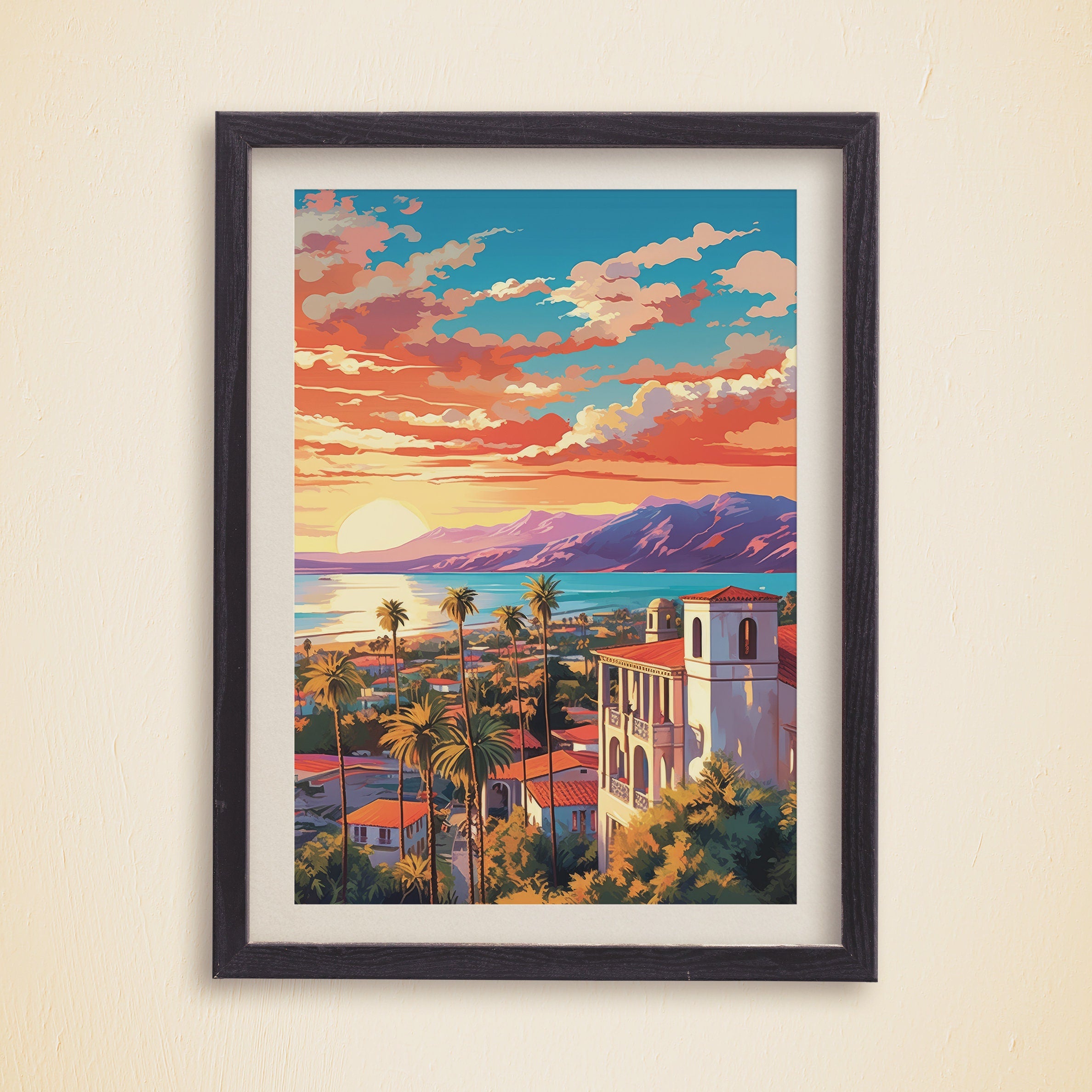 Santa Barbara Prints, 3 Piece Printable Wall Art, Set of 3 Travel Poster, California Colorful Sunset, Vibrant Retro Poster, Digital Download - DreamBrothers