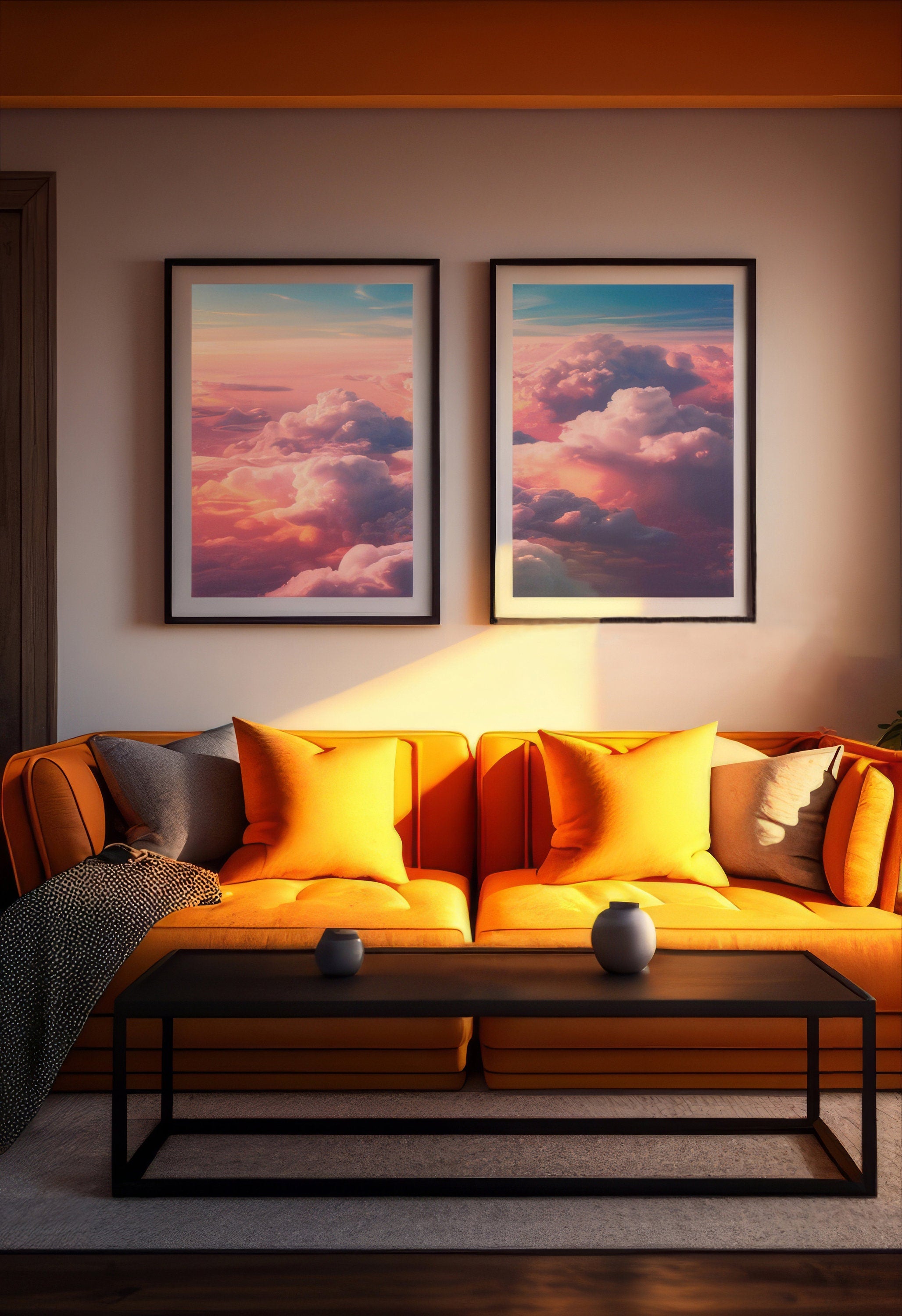Colorful Clouds Prints, Blush Pink Clouds, 2 Piece Printable Wall Art, Sunset Over The Clouds, Set of 2, Aesthetic Poster Download - DreamBrothers