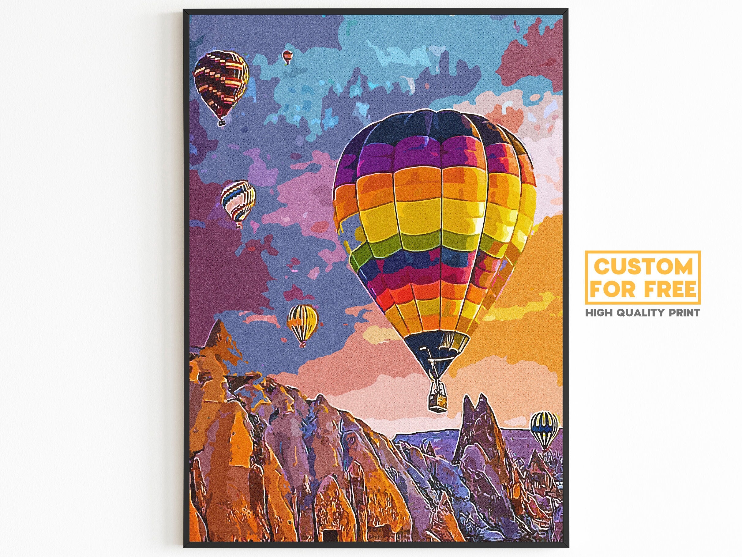 Hot Air Balloon Travel Decor Set of 3 Poster, Europe Retro Travel Set, Sky Sunset Landscape Prints, Turkey City Colorful Wall Art - DreamBrothers