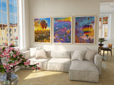 Hot Air Balloon Travel Decor Set of 3 Poster, Europe Retro Travel Set, Sky Sunset Landscape Prints, Turkey City Colorful Wall Art