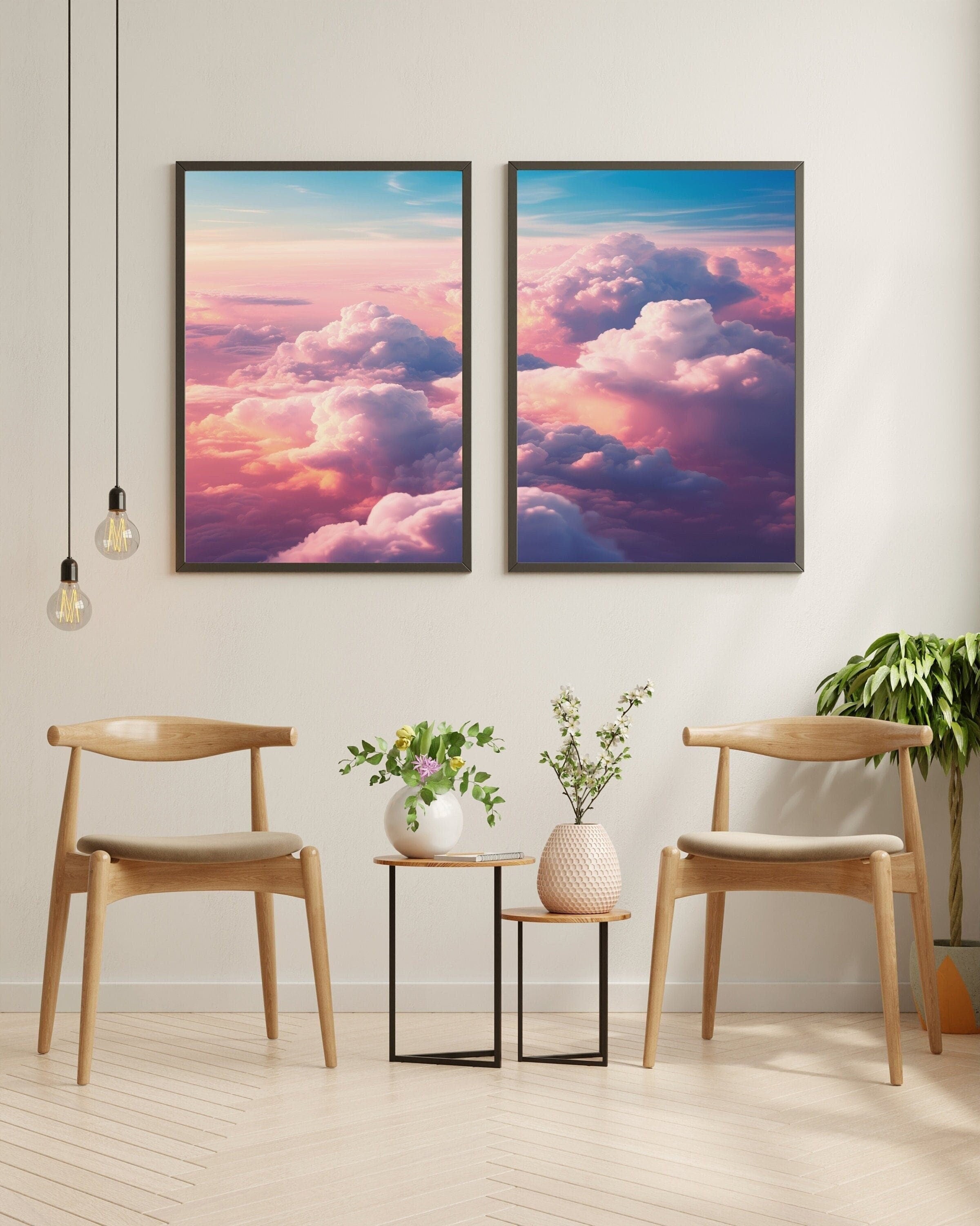 Colorful Clouds Prints, Blush Pink Clouds, 2 Piece Printable Wall Art, Sunset Over The Clouds, Set of 2, Aesthetic Poster Download - DreamBrothers