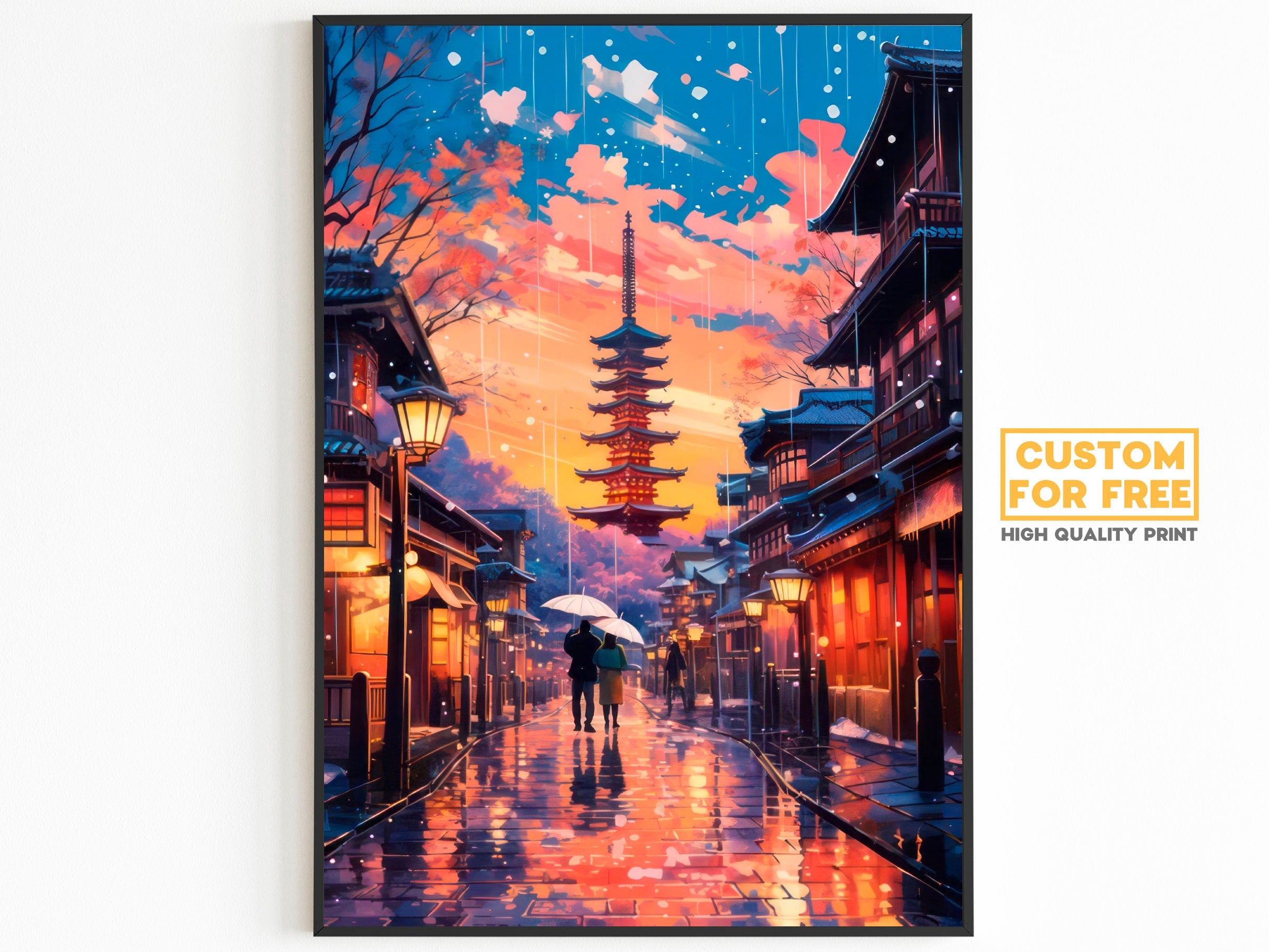 Kyoto Posters, Pink Cherry Blossom, Romantic Wall Art, Couple Gift, World Travel Poster, Japanese Colorful Printable, Aesthetic Retro Poster - DreamBrothers