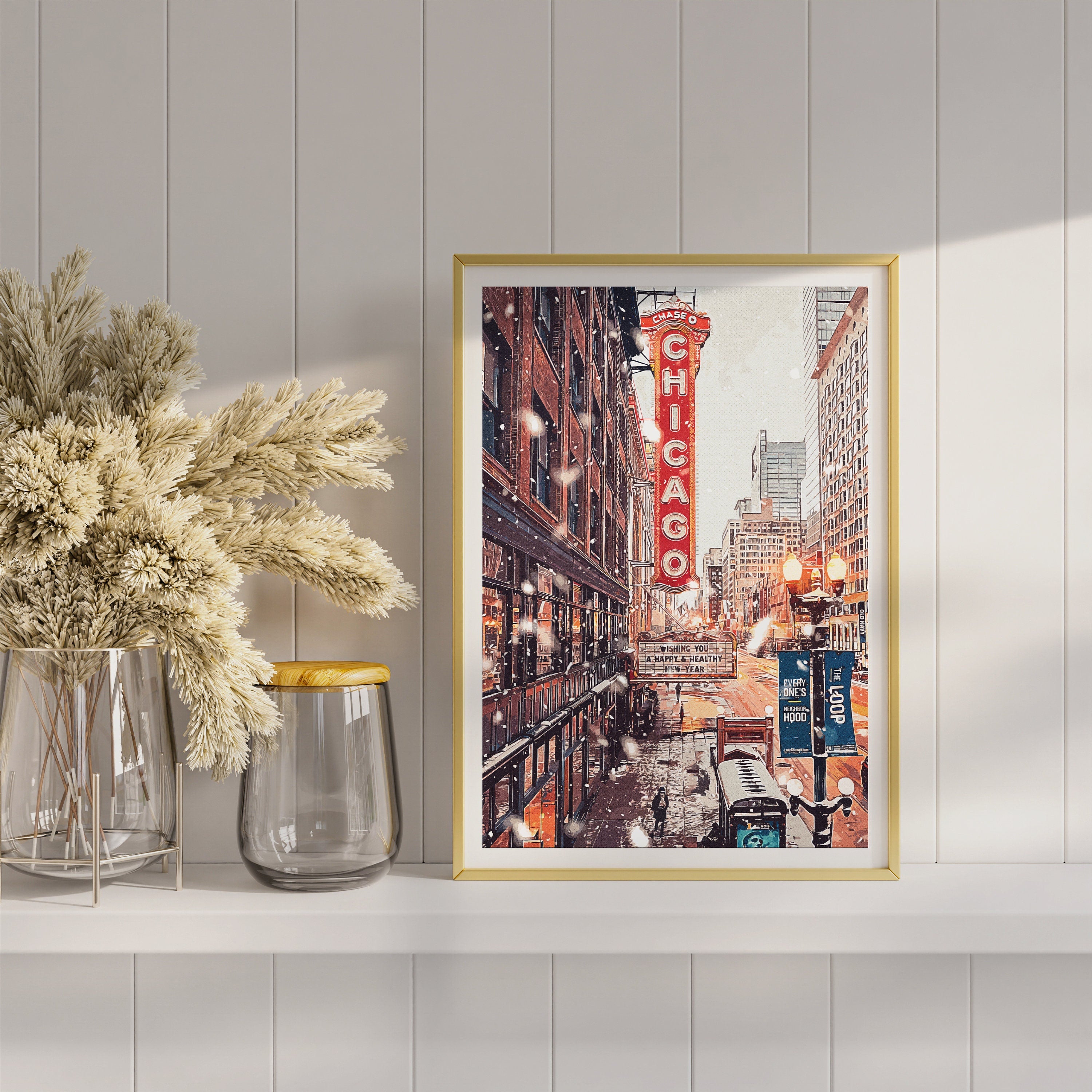 Chicago Printable Poster, Snowing City, Winter Vibes, Illinois Print, USA Travel Gift, New Year Wall Art, United States Decor - DreamBrothers
