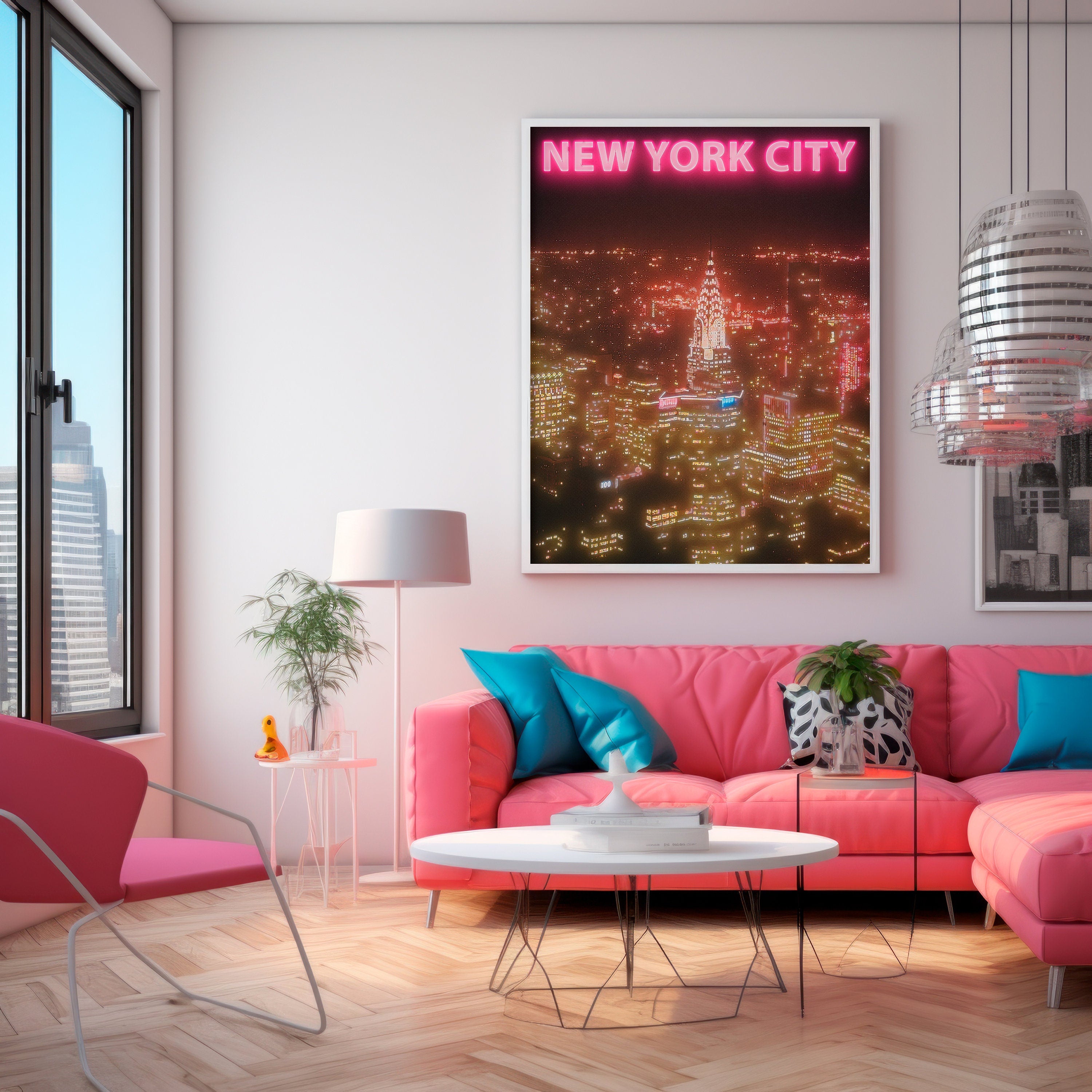 Chrysler Building Night Print, New York Retro Poster, USA Travel Gift, NYC Print, Manhattan Skyline, Red Neon Light, Aesthehtic Neon - DreamBrothers