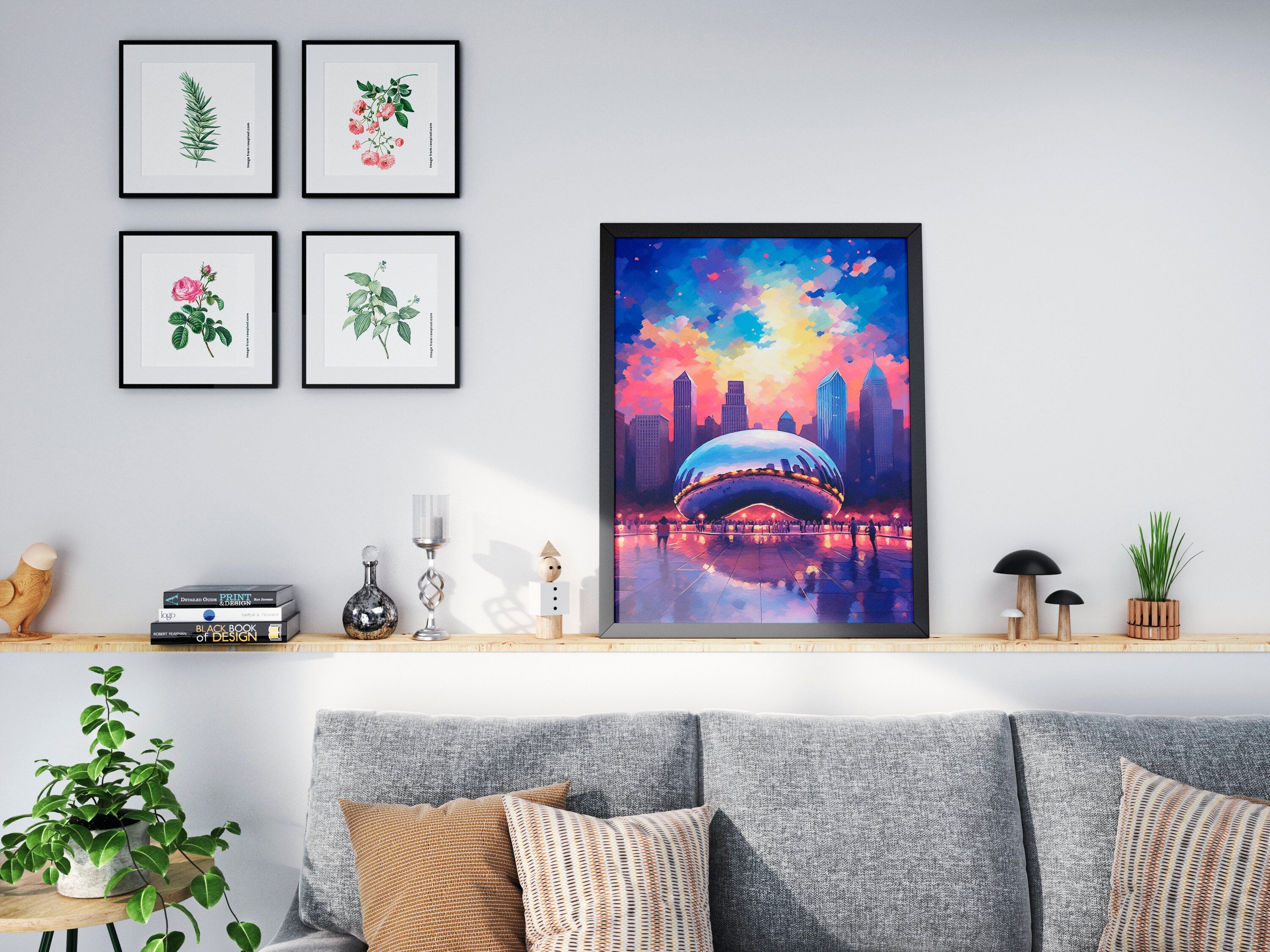 Chicago Bean Poster, Sunset Light, Illinois Travel Print, Millenium Park, USA Travel Gift, Colorful Magic Sky, Vaporwave Art, United States - DreamBrothers