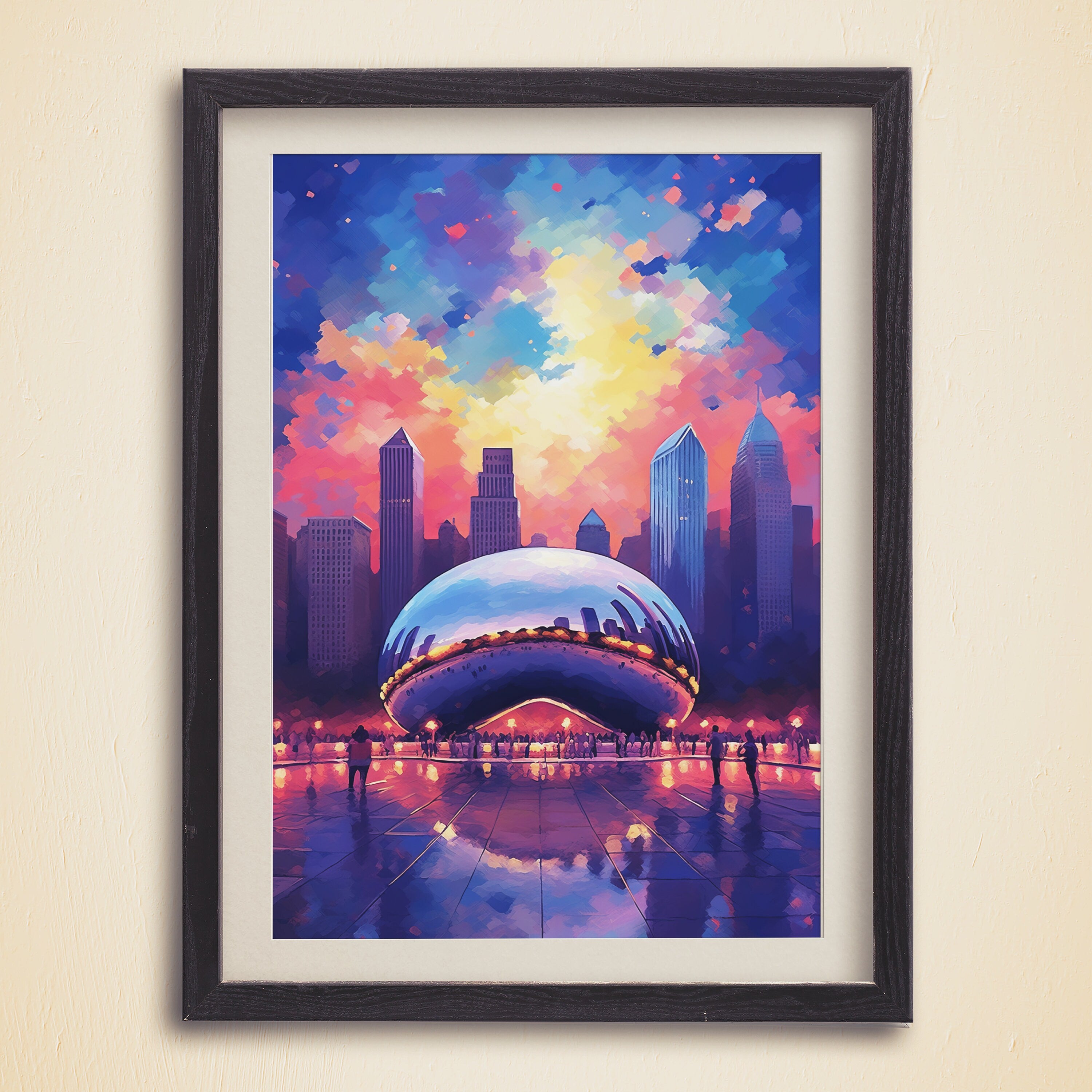 Chicago Bean Poster, Sunset Light, Illinois Travel Print, Millenium Park, USA Travel Gift, Colorful Magic Sky, Vaporwave Art, United States - DreamBrothers