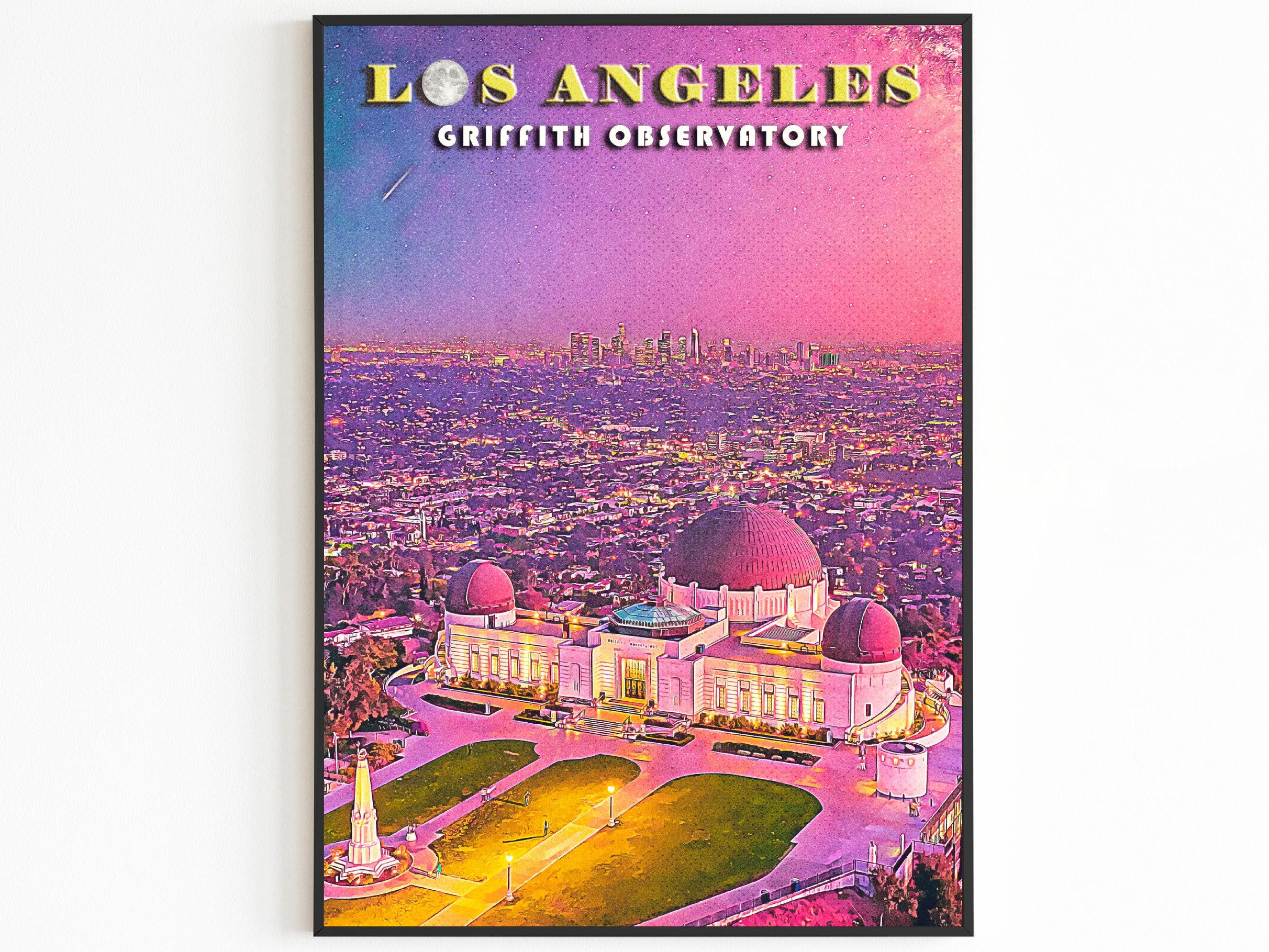 Griffith Observatory Poster, Los Angeles Skyline Print, LA Night, California Colorful Wall Art, USA Travel Gift, Vibrant Retro Printable - DreamBrothers
