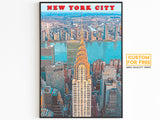 Chrysler Building Vintage Travel Poster, Manhattan Skyline Wall Art, New York Retro Poster, NYC Gift, USA DIY