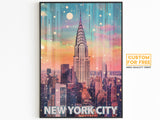 Chrysler Building Print, New York Retro Poster, Handmade USA Travel Gift, New York City Paint, Manhattan Skyline, Graffiti Street Pop Art