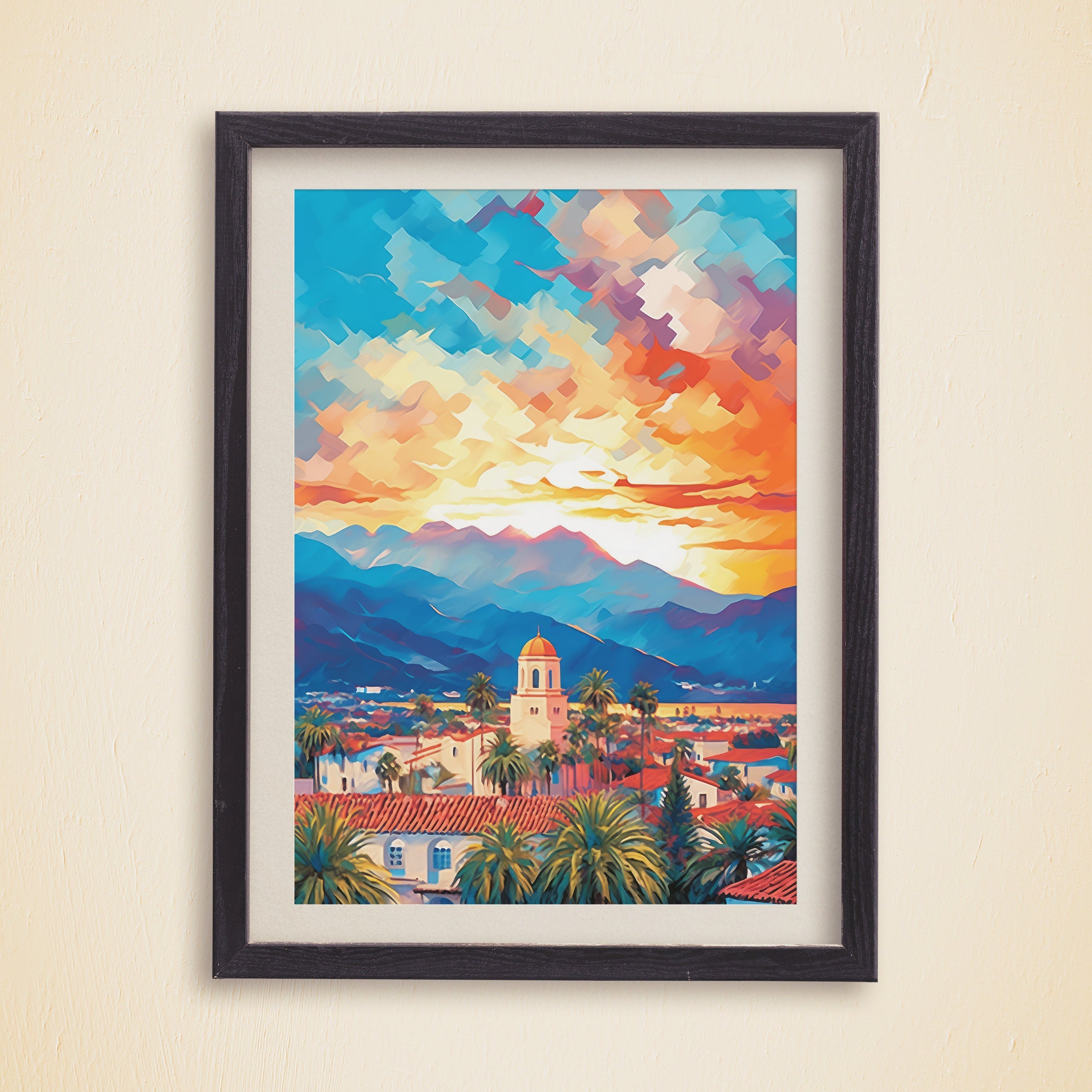 Santa Barbara Poster, 5 Piece Printable Wall Art, Sunset Pastel, California Travel Set, Set of 5 Travel Prints, Vibrant Retro Poster - DreamBrothers