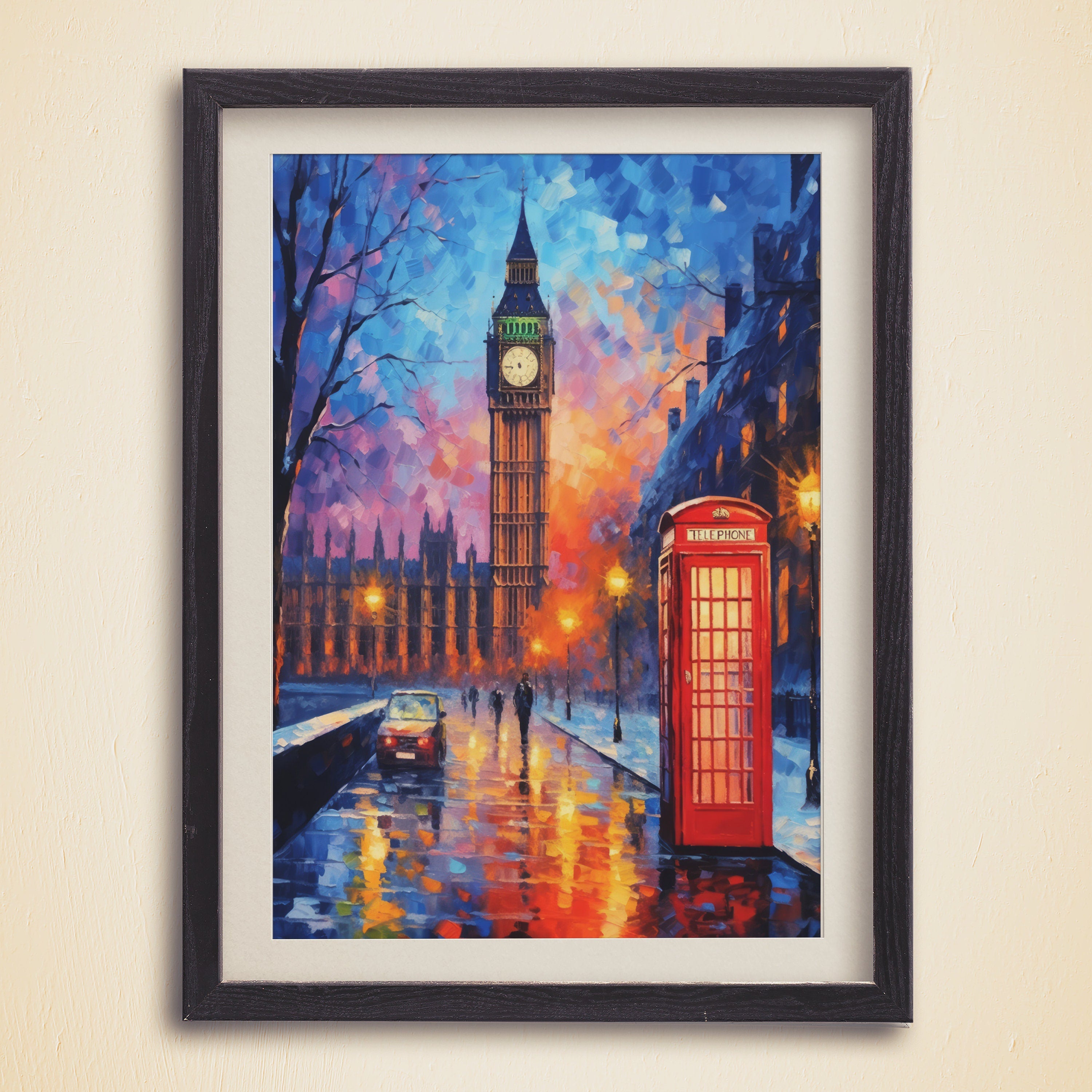 London Poster, Red Phone Booth, Big Ben, Oil Painting Printable Wall Art, Vibrant Pastel Colors, UK Travel Gift, Room Decor For Traveller