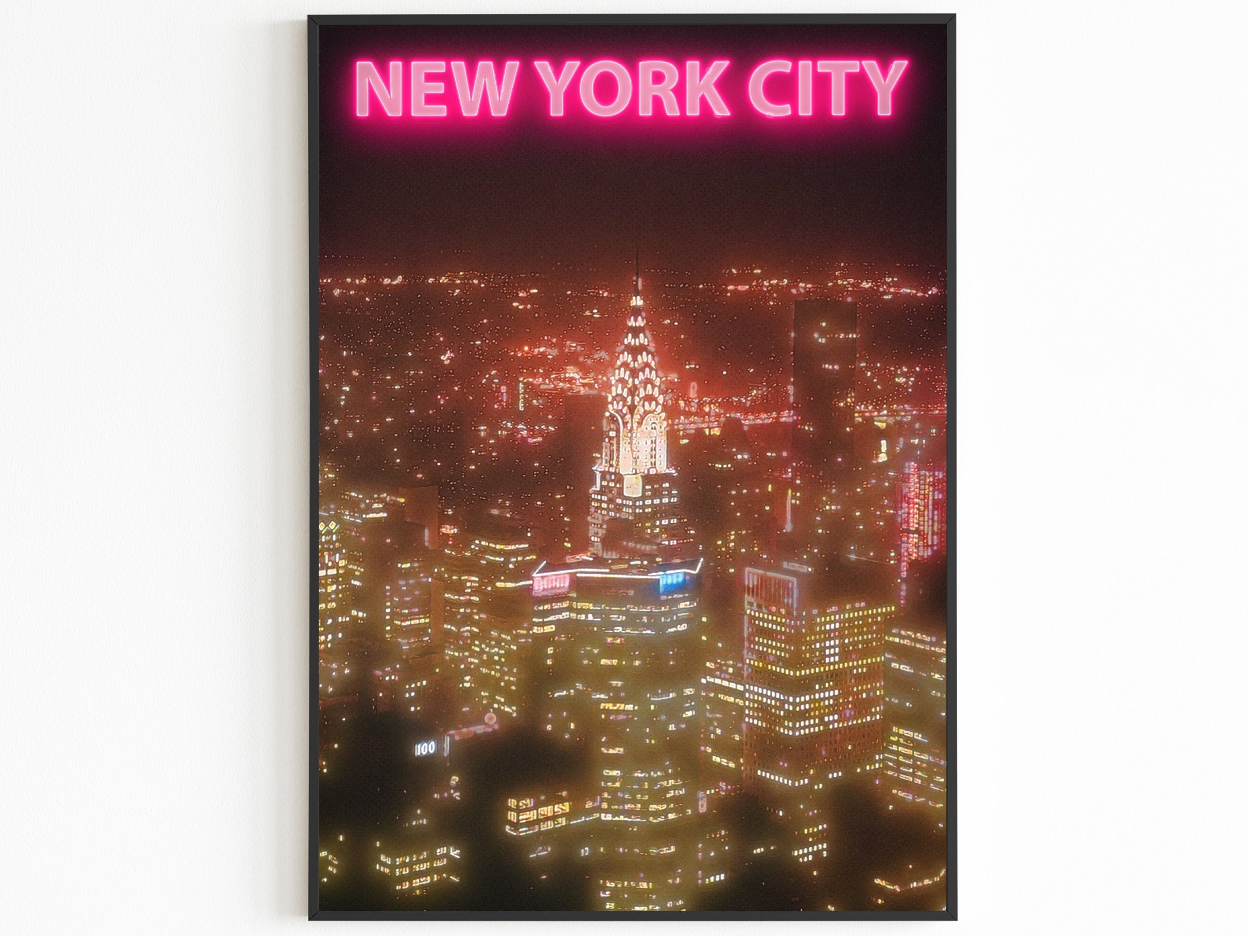 Chrysler Building Night Print, New York Retro Poster, USA Travel Gift, NYC Print, Manhattan Skyline, Red Neon Light, Aesthehtic Neon - DreamBrothers