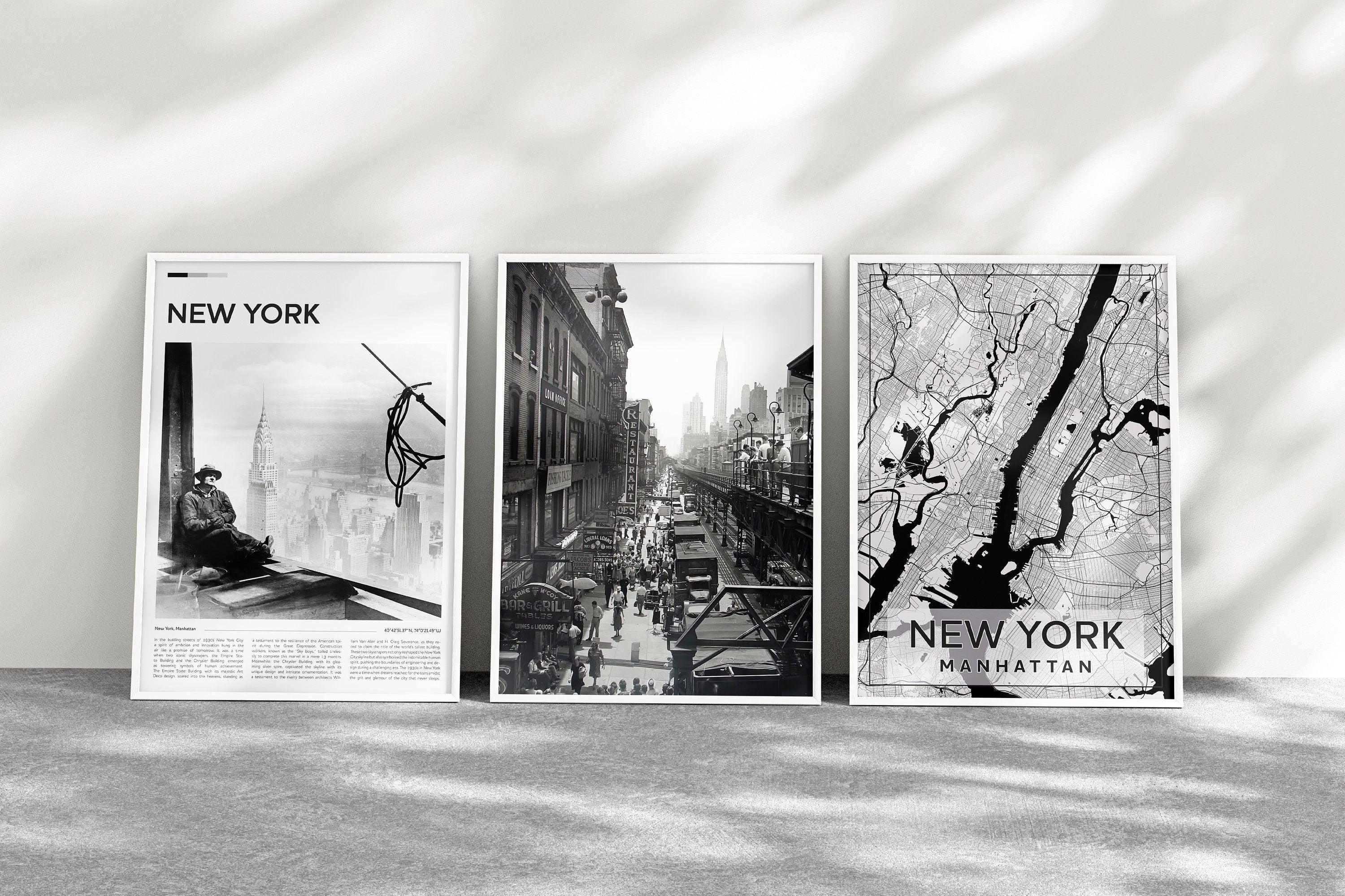 New York City Set of 3, Aesthetic Vintage Posters, Black And White Photo Gallery, USA Travel Gift, Vintage Gallery Set