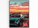 Los Angeles Skyline Poster, California Vintage Wall Art, Sunset Pastel Clouds, USA Travel Gift, Vibrant Retro Print, Aesthetic Retro Poster