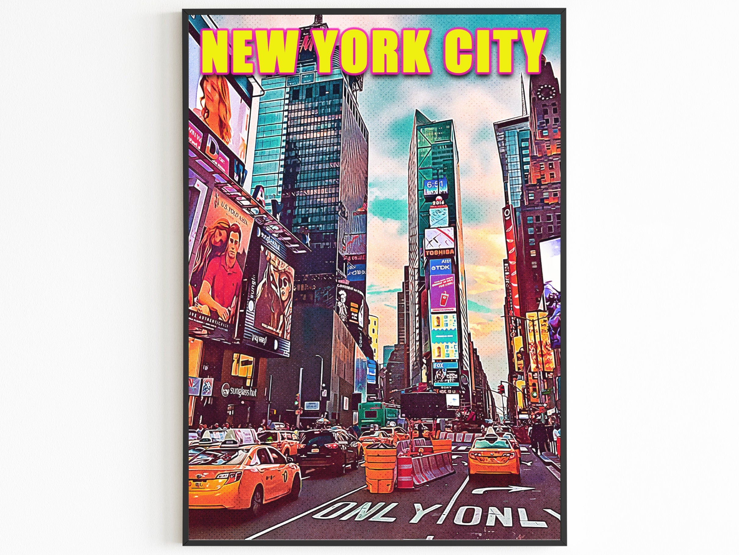 Times Square Print, Manhattan Colorful Wall Art, New York Retro Poster, NYC Movie, Vibrant USA Print, Aesthetic NY, Pop Travel Poster
