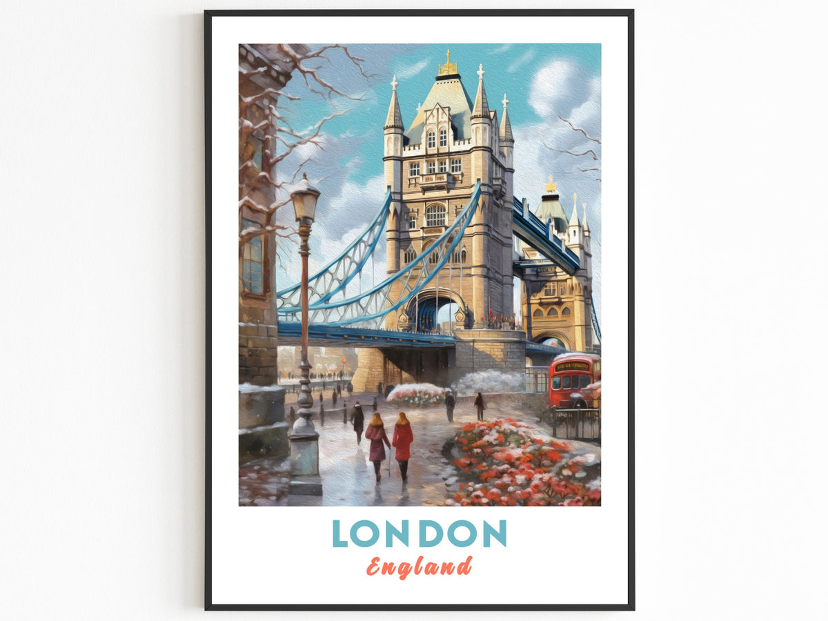 London Poster, Tower Bridge Print. Vintage Winter Art, Aesthetic Vintage Print, UK Travel Gift, England Wall Decor, Oil Painting Printable - DreamBrothers