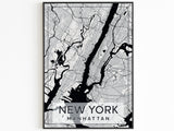 Black And White NYC Map, New York City Vintage Poster, Aesthetic Vintage Print, Black And White Printable Poster