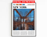 New York Bridge Travel Poster, Big Apple, Manhattan Bridge Wall Art, Rainy Day, NYC Gift, American Cultural History, USA Trip, Famous Place