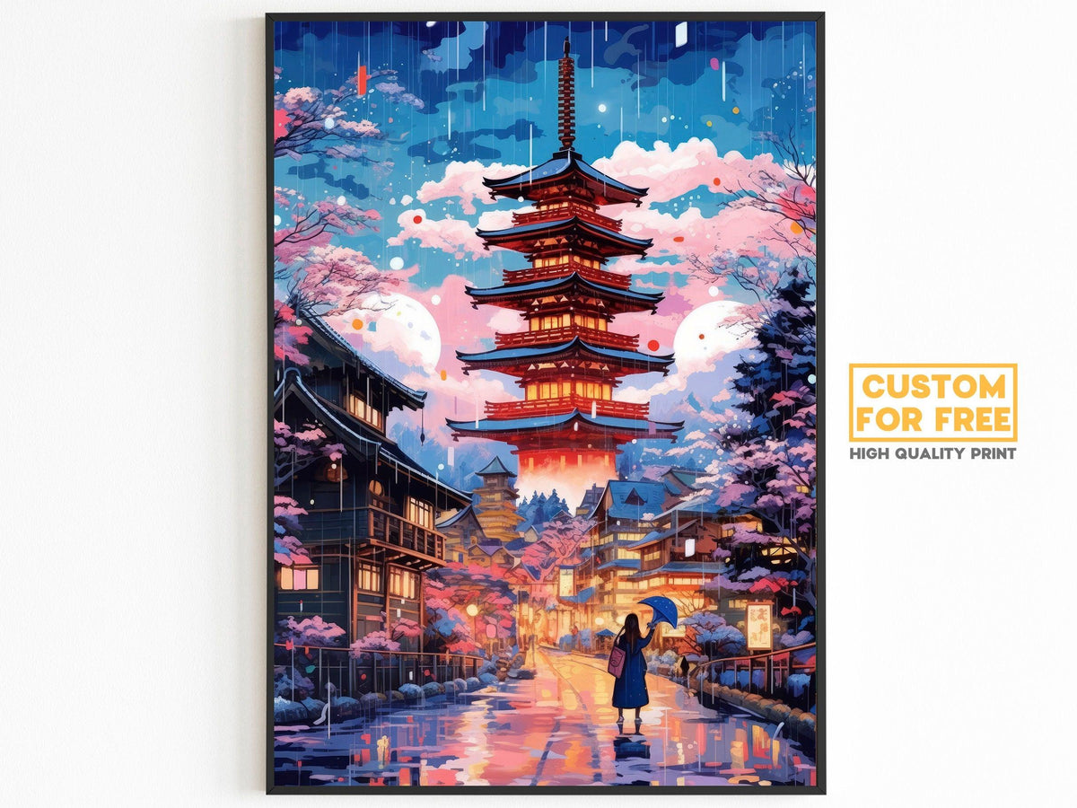 Kyoto Posters, Pink Cherry Blossom Print, 3 Piece Printable Wall Art, Set Of 3 Travel Poster, Japanese Colorful Set, Aesthetic Retro Poster - DreamBrothers