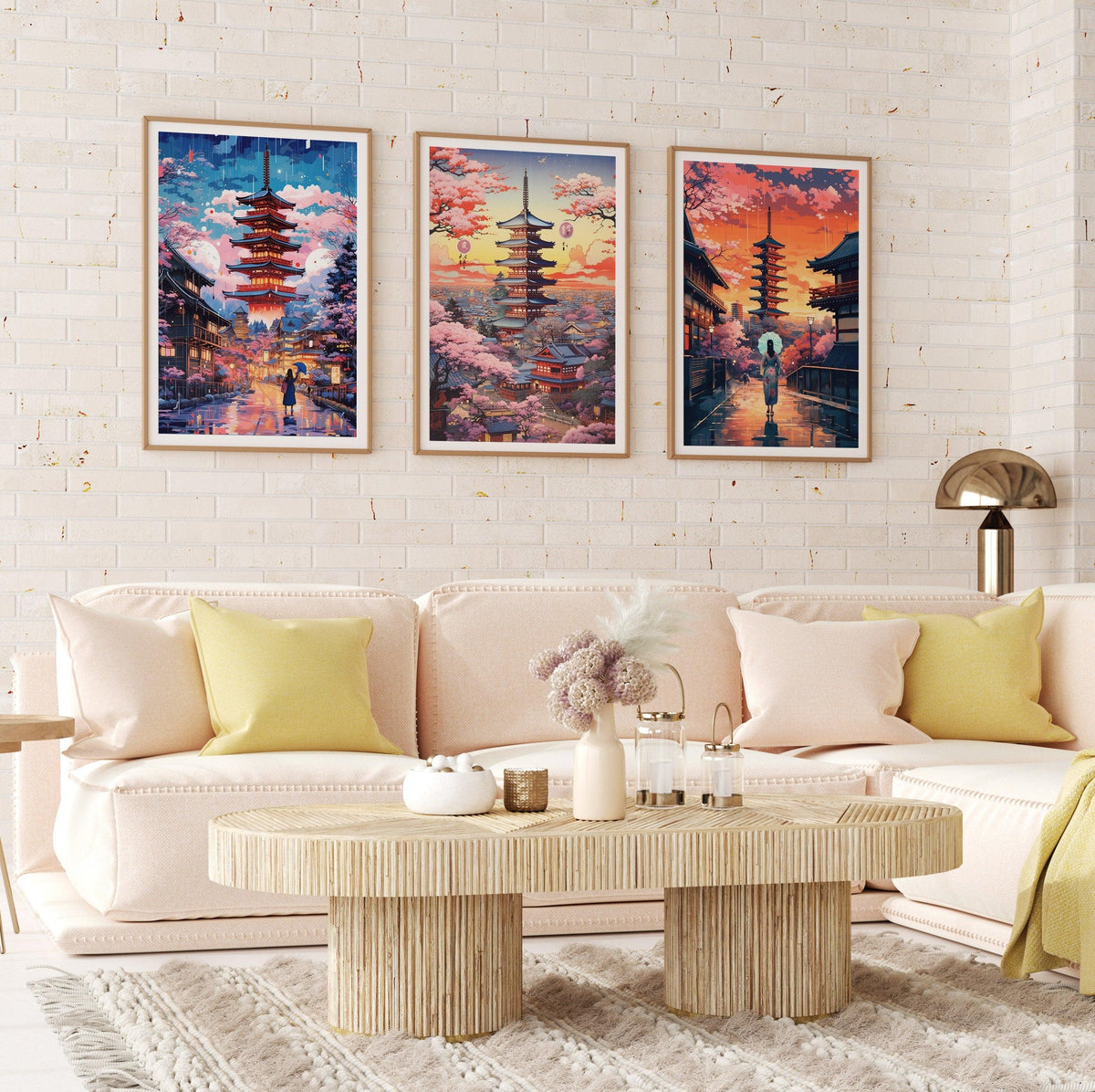 Kyoto Posters, Pink Cherry Blossom Print, 3 Piece Printable Wall Art, Set Of 3 Travel Poster, Japanese Colorful Set, Aesthetic Retro Poster - DreamBrothers