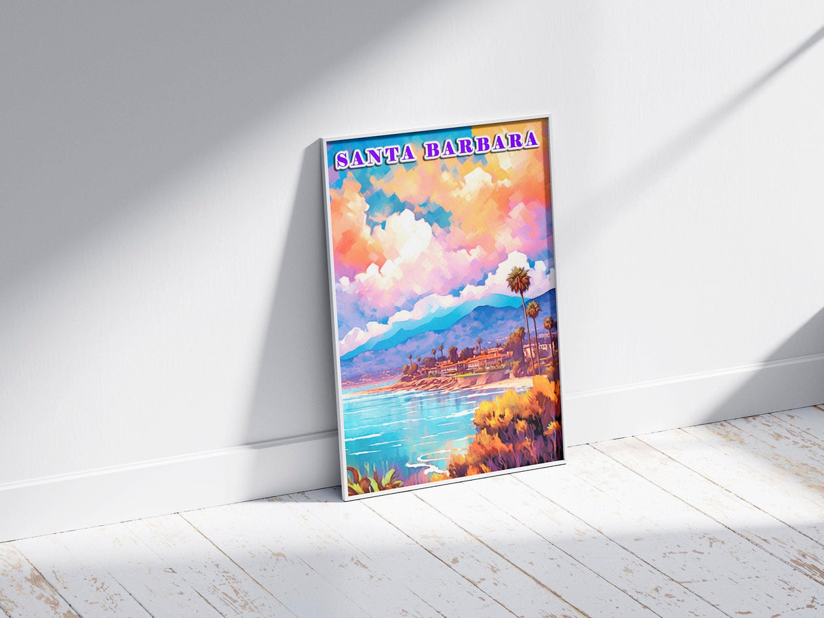 Santa Barbara Printable, Pastel Color Sunset, California Colorful Poster, World Travel Poster, Vibrant Retro Poster, Aesthetic Retro Poster - DreamBrothers