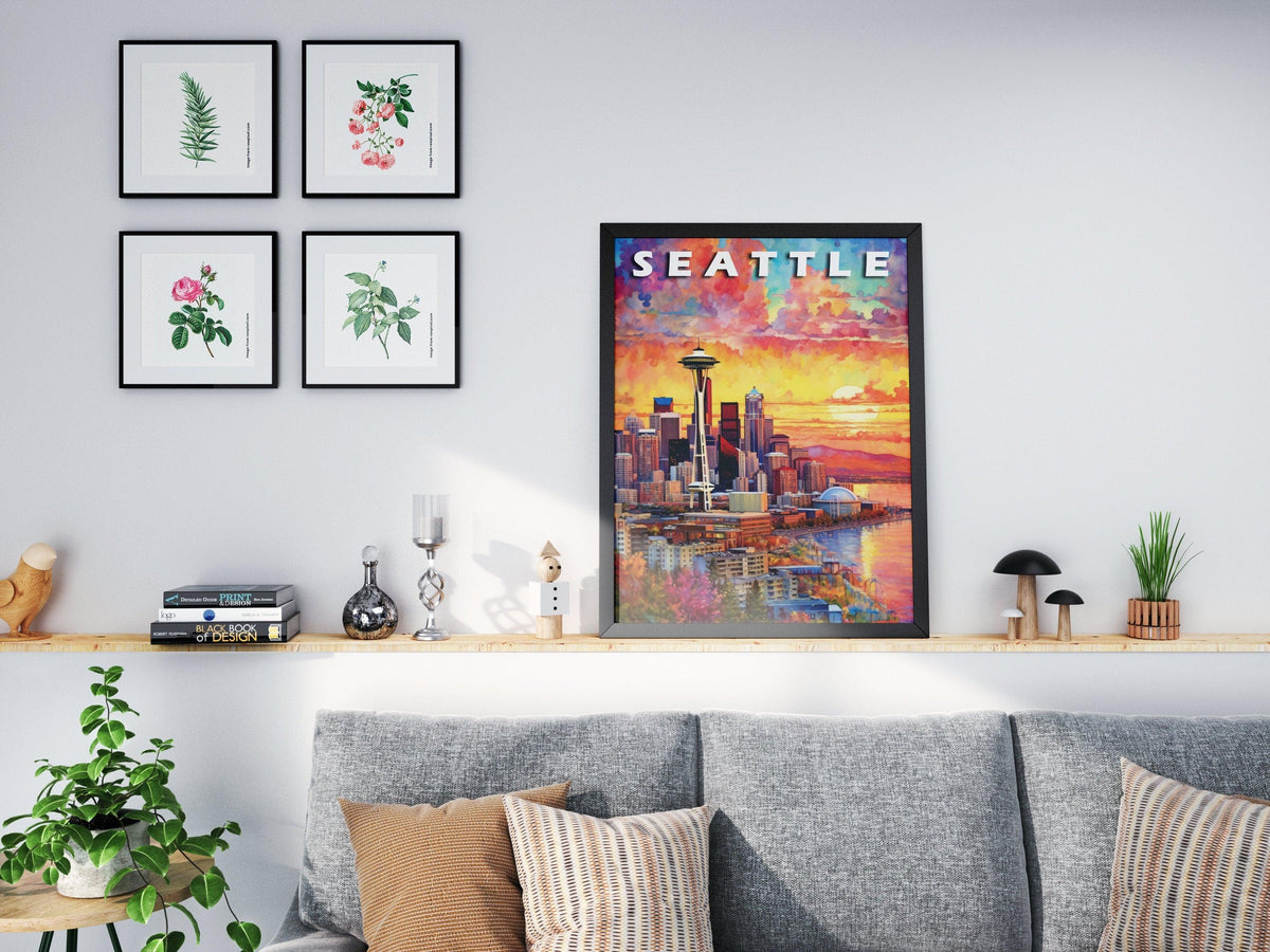 Seattle Poster, Magic Travel Print, Washington Colorful, Retro Vibrant Poster, Printable Wall Art For World Traveller - DreamBrothers