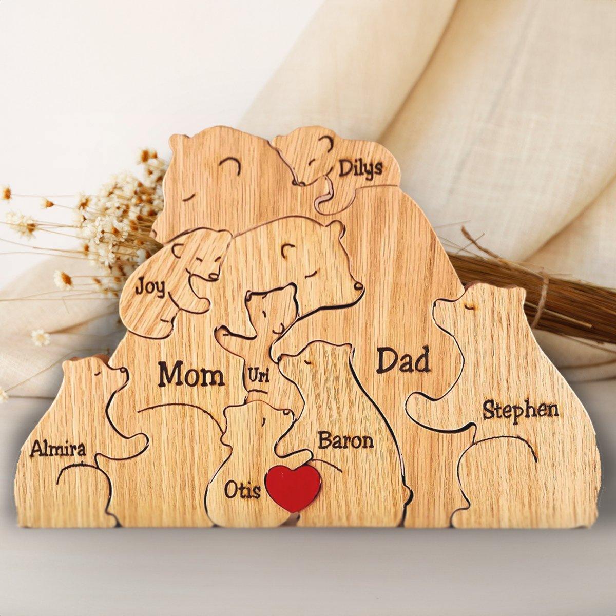 Personalized Wooden Bear Family Puzzle - Custom Name Engraved Gift for Family - 2 to 8 Bears - DreamBrothers